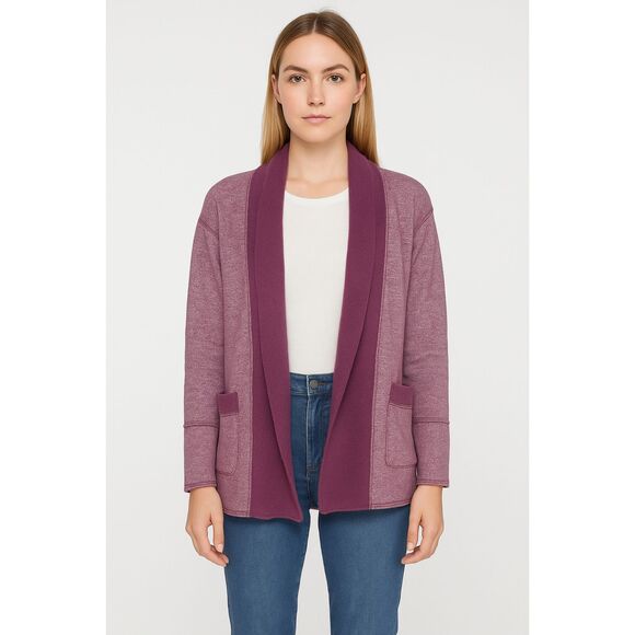 Sweaters - Bloom Knitware Women’s Open Front Cardigan Purple Organic Cotton Blend Size S